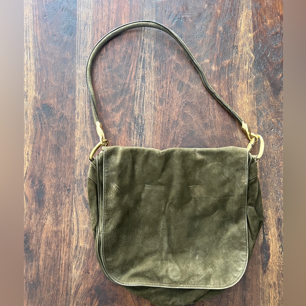 Elegant Olive Green Suede Shoulder Bag